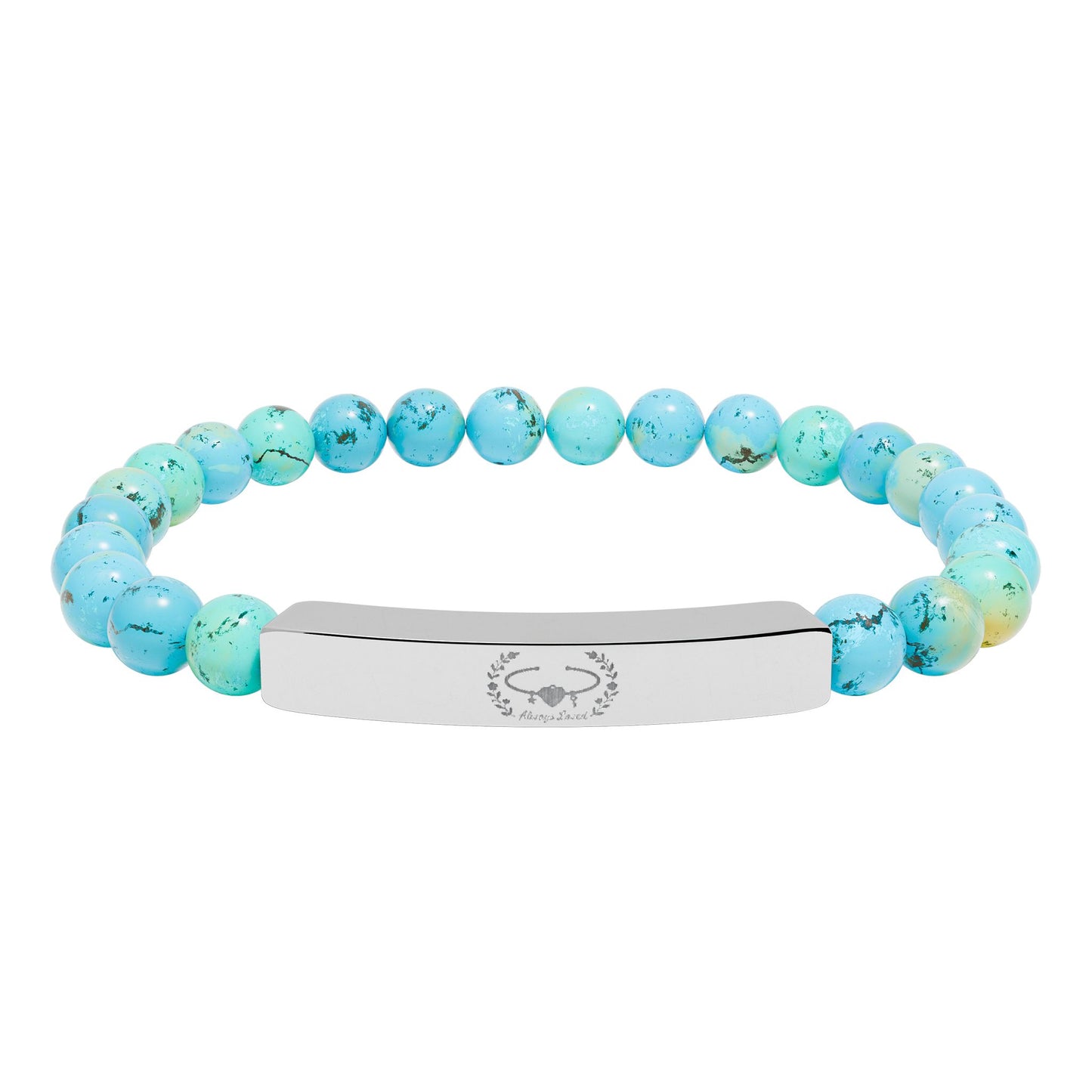 Engraved "Love" Natural Stone Stretch Bar Bracelet —Customize the Engraving with an Image !