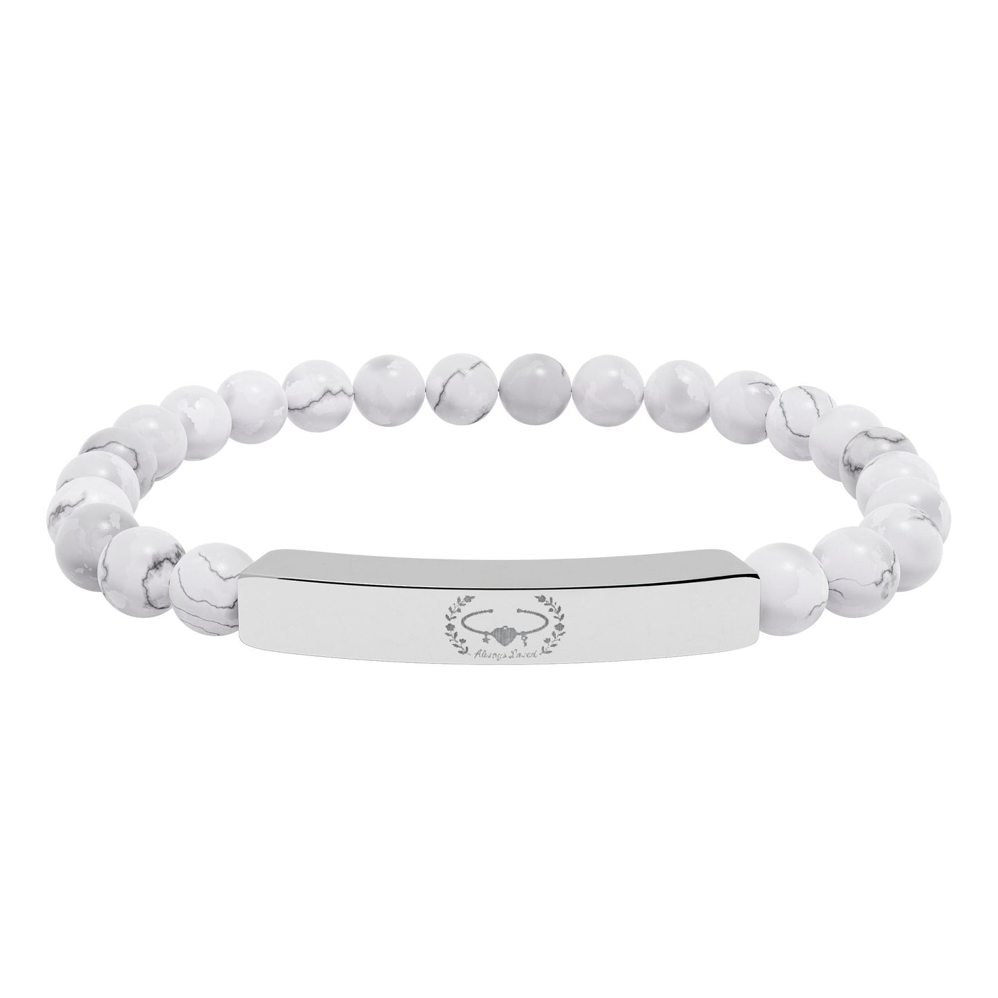 Engraved "Love" Natural Stone Stretch Bar Bracelet —Customize the Engraving with an Image !