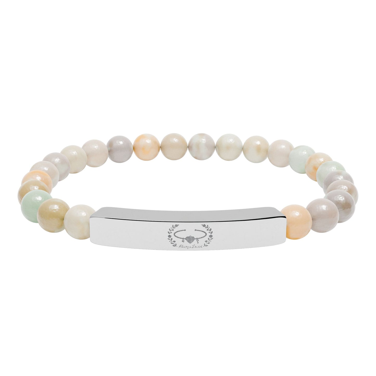 Engraved "Love" Natural Stone Stretch Bar Bracelet —Customize the Engraving with an Image !
