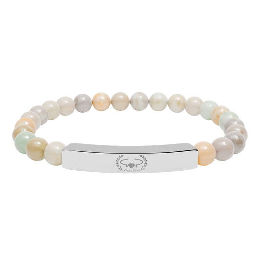 Engraved "Love" Natural Stone Stretch Bar Bracelet —Customize the Engraving with an Image !