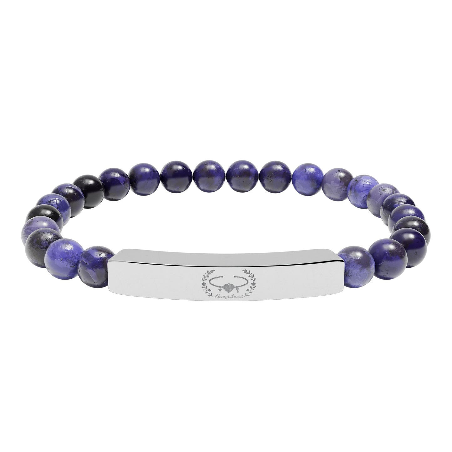 Engraved "Love" Natural Stone Stretch Bar Bracelet —Customize the Engraving with an Image !
