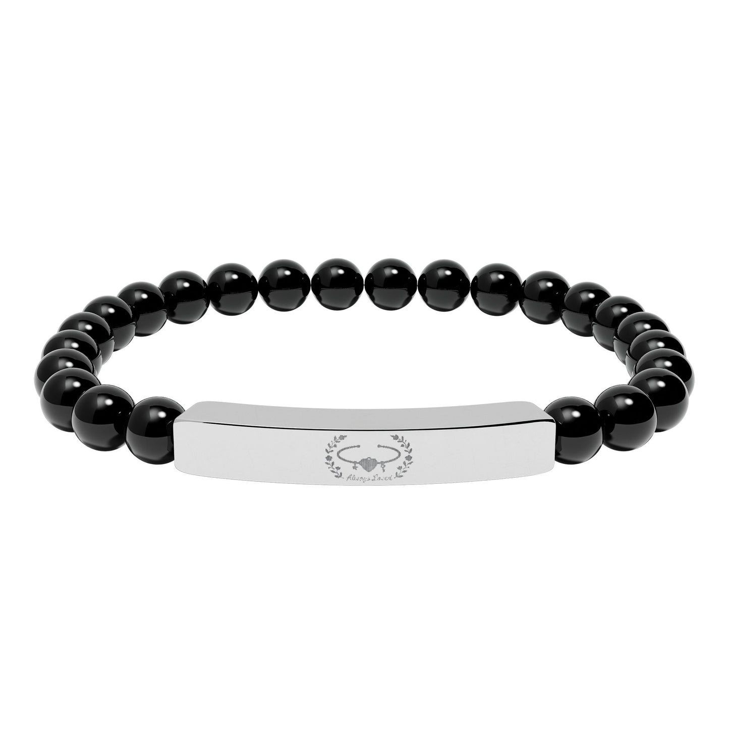 Engraved "Love" Natural Stone Stretch Bar Bracelet —Customize the Engraving with an Image !