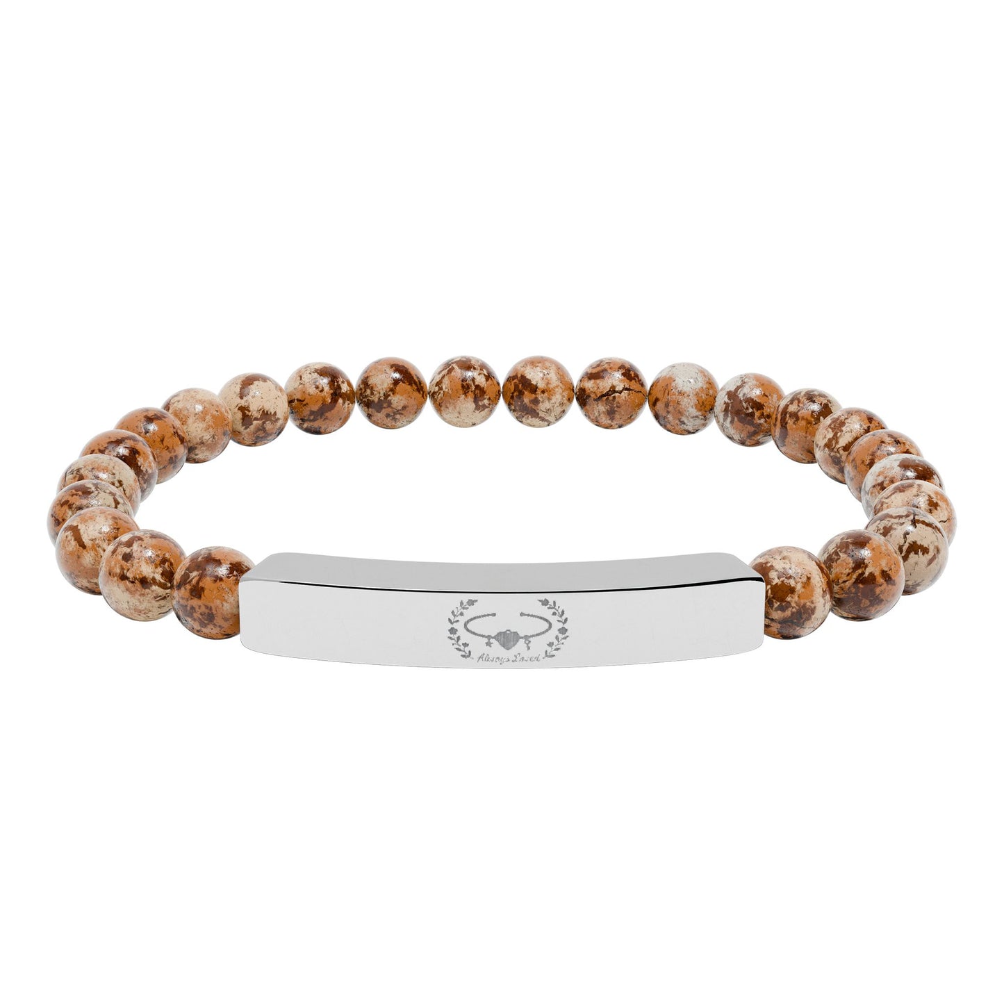 Engraved "Love" Natural Stone Stretch Bar Bracelet —Customize the Engraving with an Image !